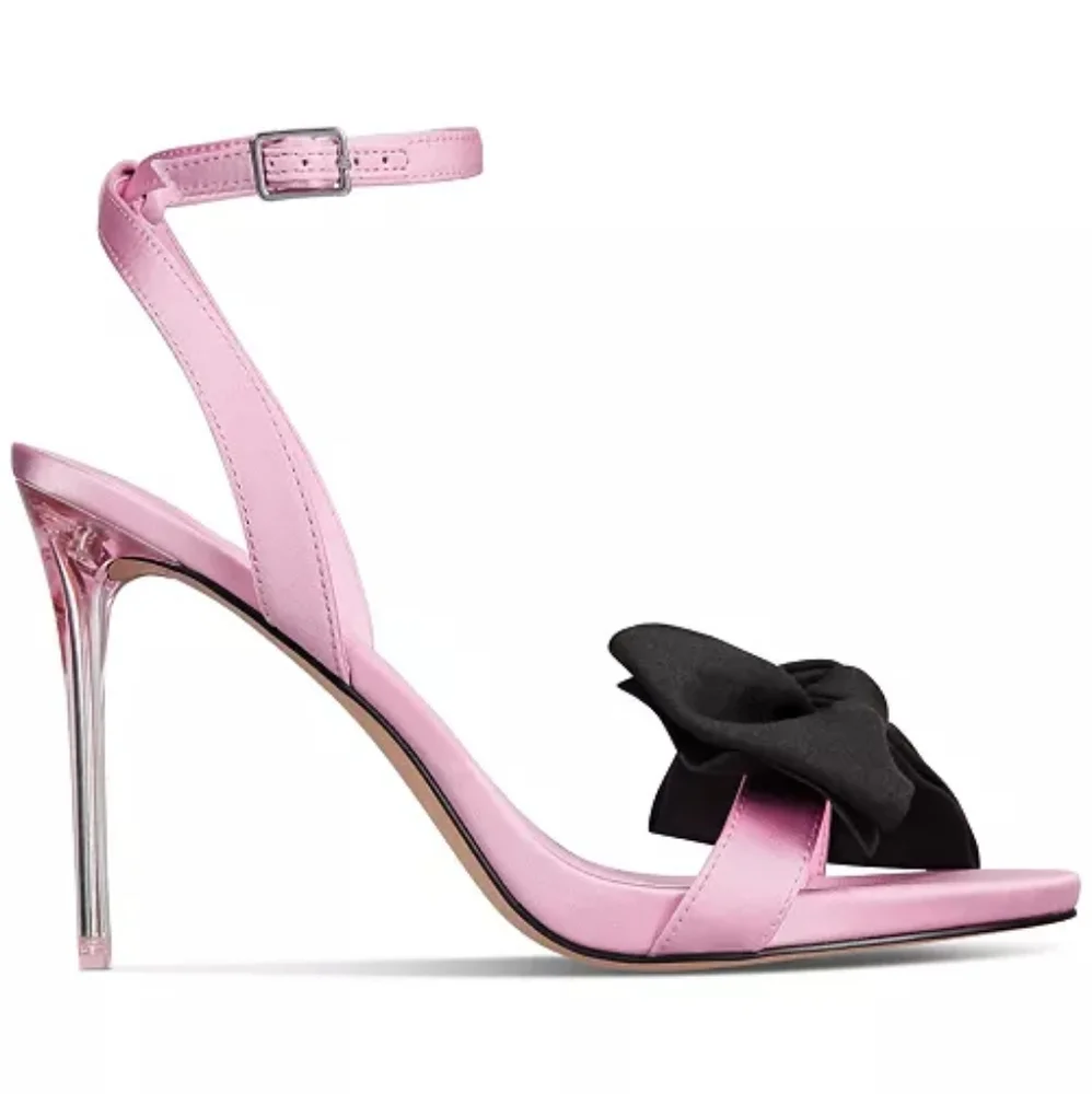NWB AAJ By Aminah Women's Yahira Lucite Heel Bow Dress Sandals Pink/black Size 9